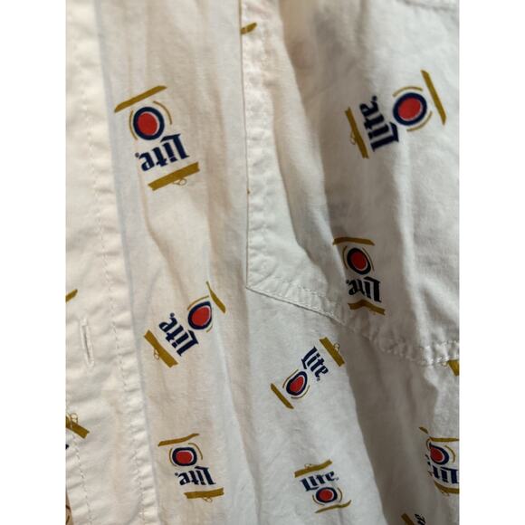 Men’s Miller Lite Button Down Shirt Medium Features Miller Lite Cans Pattern. - Picture 3 of 4